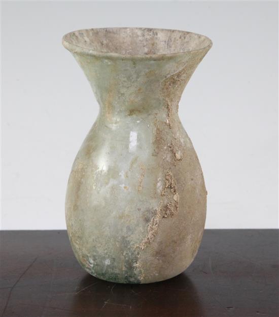 An Islamic glass vase, c.9th century A.D., 13cm, repair